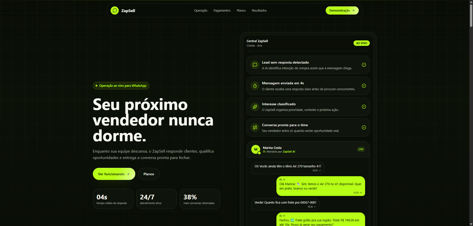 Página inicial do site da ZapSell